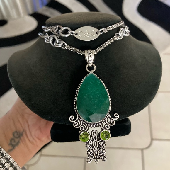 925 sterling silver overlay green emerald & peridot stones boho silver necklace - Picture 1 of 13